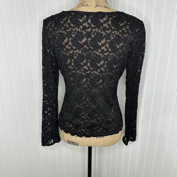 Black Sheer Floral Mesh Top Womens Sz S? Long Sleeve Dark Romantic Fairy Witchy - Picture 5 of 12